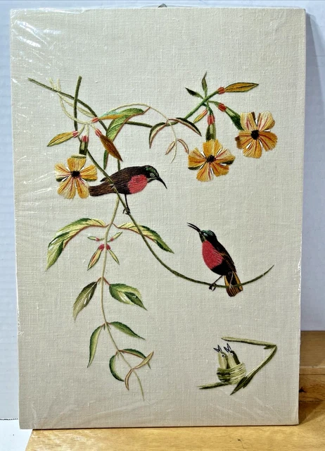 VINTAGE HAND STITCHED BIRD ART 10" X 14" From Visitation Rutongo Rwanda Africa
