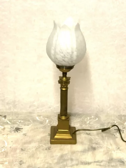 Antik  Messing-Glas  Tischlampe 1 Flammig 45 cm Hoch