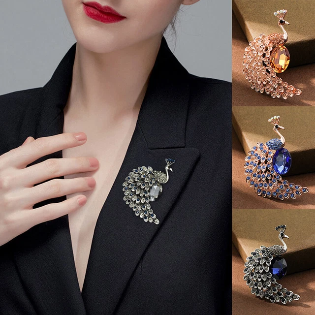 Women Creative Retro Peacock Brooch Crystal Lnlaid Brooch Female Pin Accessory ~
