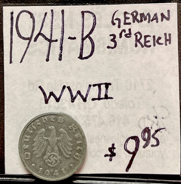 1941 B One Reichspennig German 3 Reich Wwii World Coin. Enn Coins