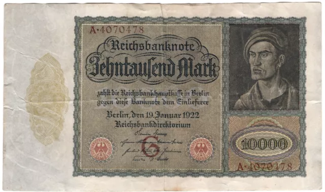 10.000 Mark, Reichsbanknote,  19. Januar 1922,  Deutsches Reich