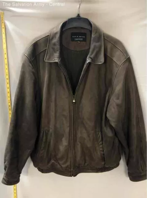 CROFT & BARROW Mens Brown Leather Long Sleeve Full-Zip Bomber Jacket ...