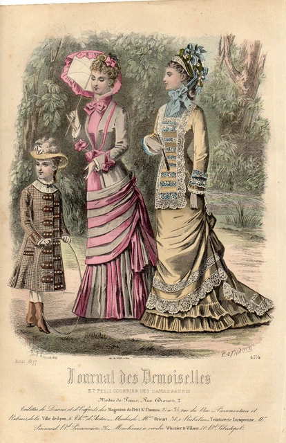 61/ GRAVURE DE MODE "  JOURNAL des DEMOISELLES " 1877 SUPERBES COULEURS !