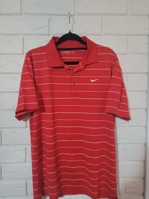 NIKE GOLF SHIRT Mens Standard Fit Size Small Red With White