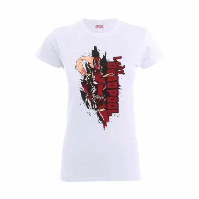 Ladies Lady Deadpool White Funny Fitted T-Shirt - Womens Marvel Tee