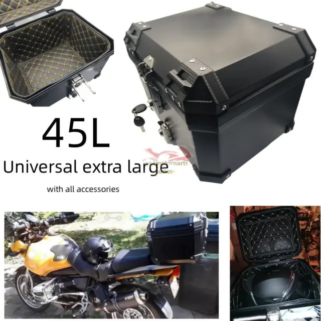 45L Motorcycle Rear Top Box Luggage Black Tail Carrier Tool Case+Mounting Plate