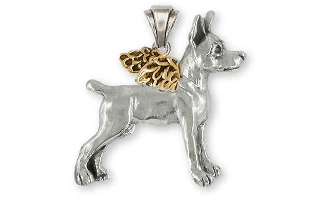 Rat Terrier Angel Jewelry Silver And 14k Gold Handmade Rat Terrier Pendant  RTT3