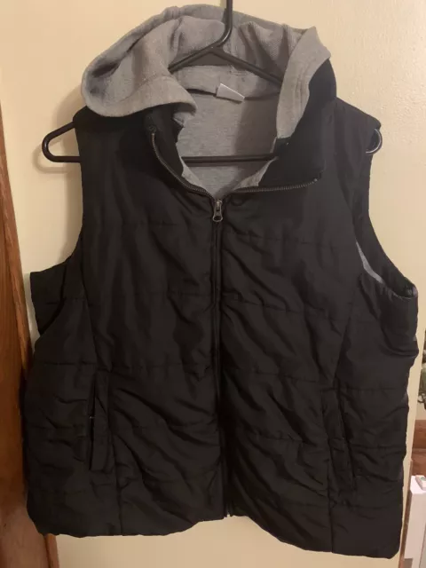 MOTHERHOOD MATERNITY Puffer Puffy Vest Gray Hood.  Black Full Zip Women's Large