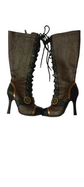Ellie Brown 4" Heel Womens Steampunk Knee High Sexy Leather Boots Lace Up HOT!