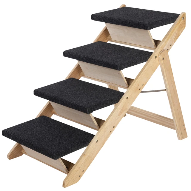 ONVAYA® Haustiertreppe | 4 Stufen | Treppe für Hunde und Katzen aus Holz | Rampe