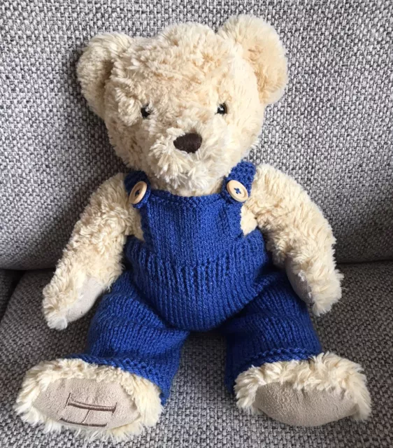 NEW FIT 14” Tall TEDDY BEAR CLOTHES  LAPIS BLUE DUNGAREES TROUSERS HAND KNITTED