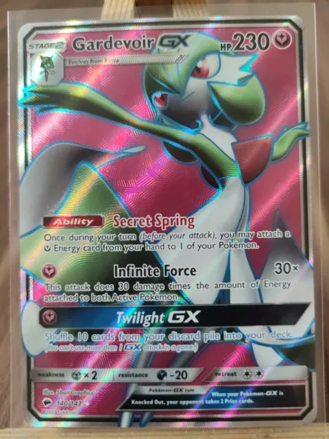 Gardevoir GX 140/147 Full Art Ultra seltene Holo brennende Schatten Pokémonkarte Neu