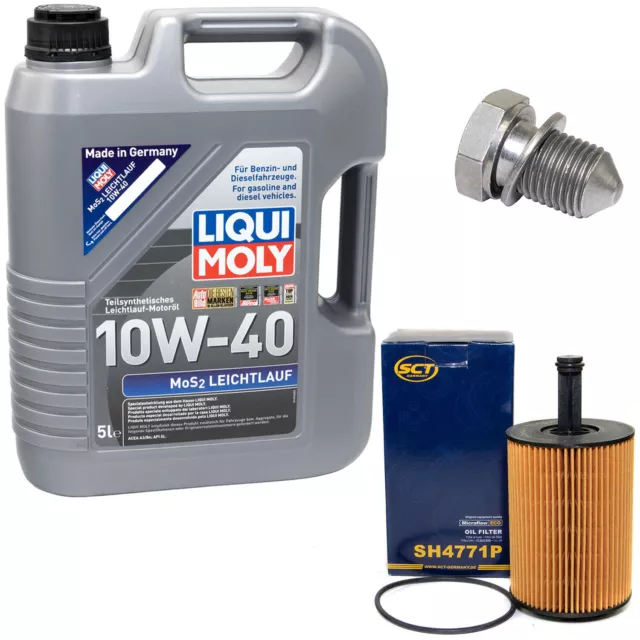 Motoröl Set 10W-40 5 Liter + Ölfilter SH 4771 P + schraube für Seat Skoda Fabia