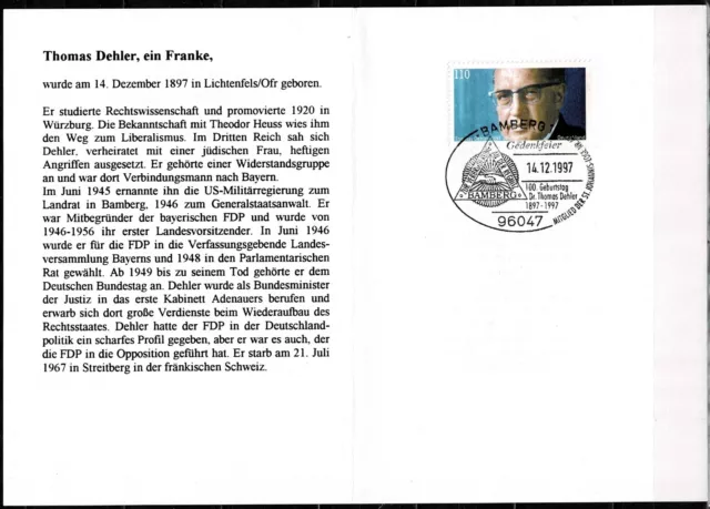 Bund MiNr. 1963 (191) - Thomas Dehler Sonderheft von der Deutschen Post Bamberg
