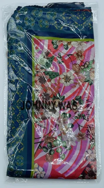 NEW! Johnny Was Phoenix Scarf One Size Blue Pink Moon Bird Printed Silk Flowers