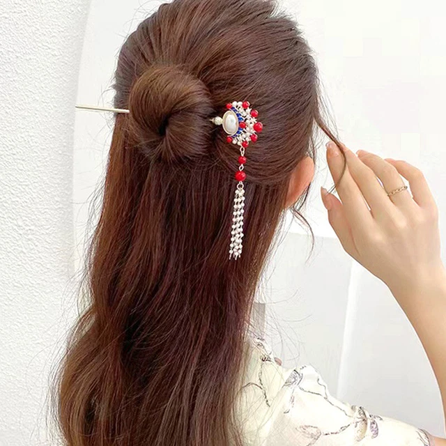 1Pc Womens Updo Hairpin Chinese Style Peking Opera Facial Makeup Pearl