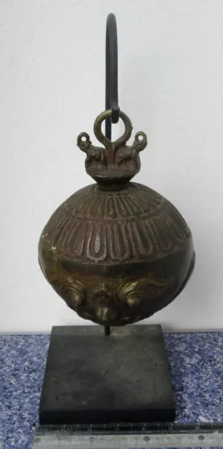 Unusual XL Karen Hill Tribe Bronze Round Elephant Bell & Stand 1.6 kilograms