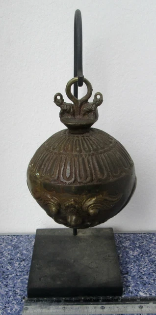 Unusual XL Karen Hill Tribe Bronze Round Elephant Bell & Stand 1.6 kilograms