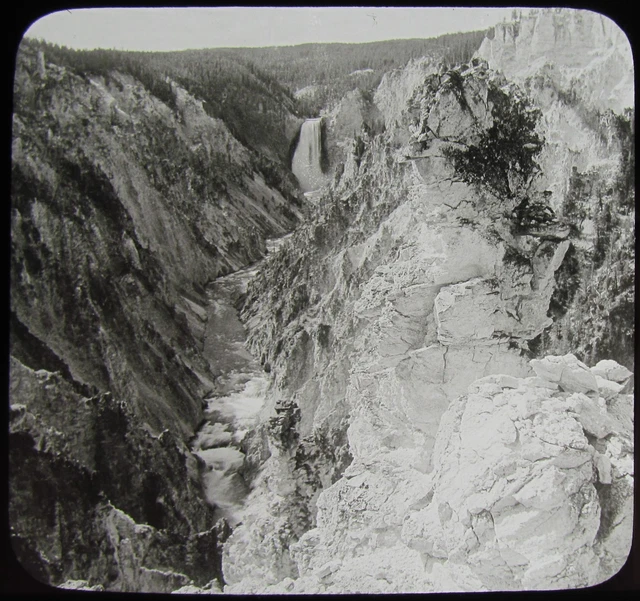 Glass Magic Lantern Slide GRAND CANYON OF YELLOWSTONE NATION PARK C1910 PHOTO