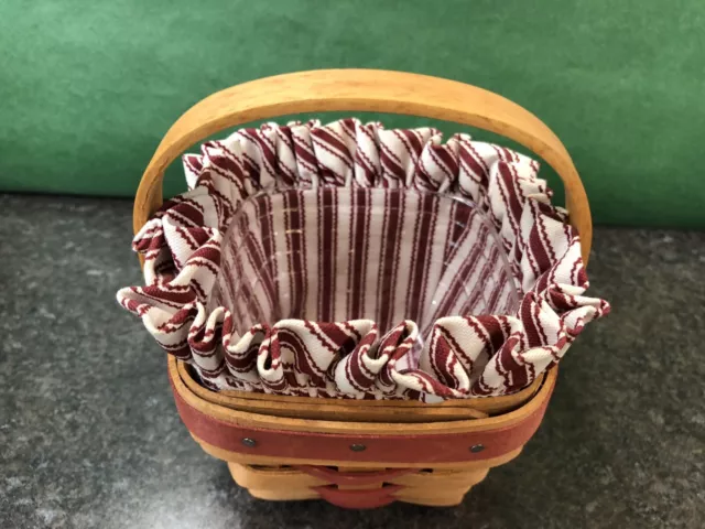 Longaberger 1995 Red Sweetheart Sweet Sentiments Basket w/ Cloth & Plastic Liner