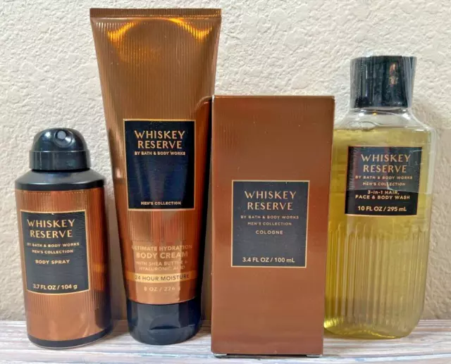 WHISKEY RESERVE Bath & Body Works Cologne, Body Cream, Spray, & Gel Wash Set