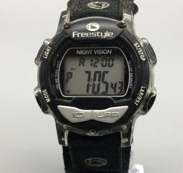 Freestyle 709 Watch Men Black Gray Nylon Band Digital 10 Lap 100M New Battery