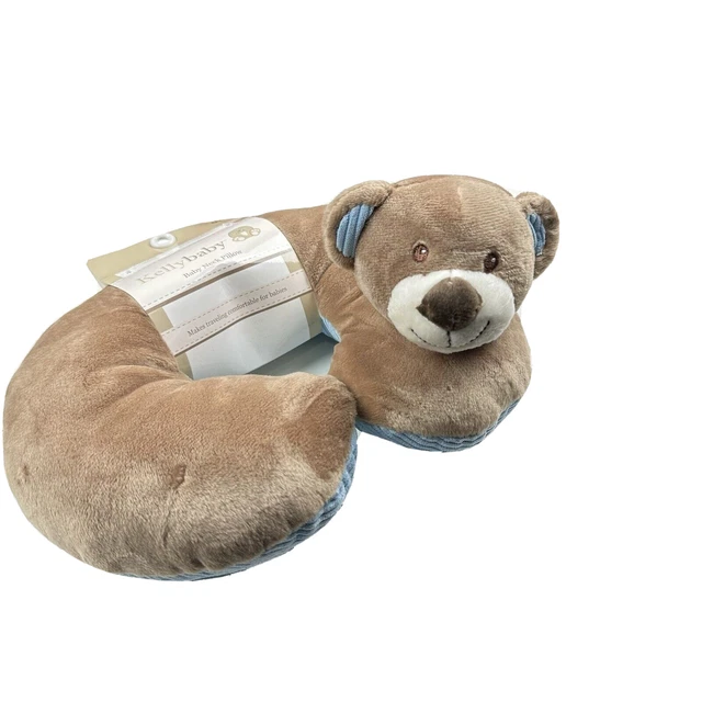 KellyBaby Brown Blue Corduroy Trim Plush Bear Animal Travel Neck Support Pillow