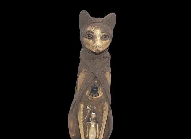 Estatuilla egipcia antigua única momificada Bastet Bast Estatua de gato egipcio