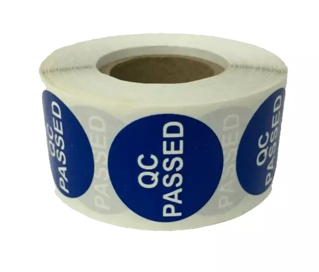 QC Passed - Inventory Control Stickers (1" Round, Blue) Self-Adhesive 500 Labels