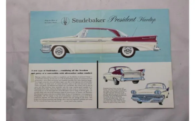 1958 Studebaker President Hardtop Car Auto Dealer Sales Brochure Sheet