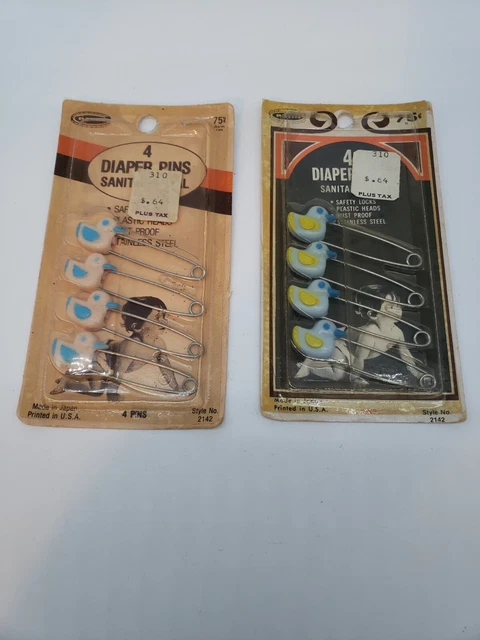 Alfileres de pañales vintage patos rosados patos azules paquete original sellado