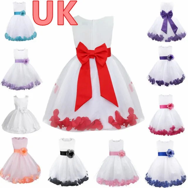 UK Kids Flower Girls Dress Formal Party Dress Wedding Pageant Princess Ball Gown