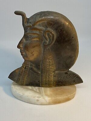Cleopatra Figurine Egyptian Statue Ancient Sculpture  Bronze Head On Marble
