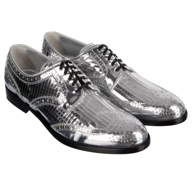 Dolce & Gabbana Disco Derby Brogues Shoes Boy Donna Patent Leather Silver 08242 2