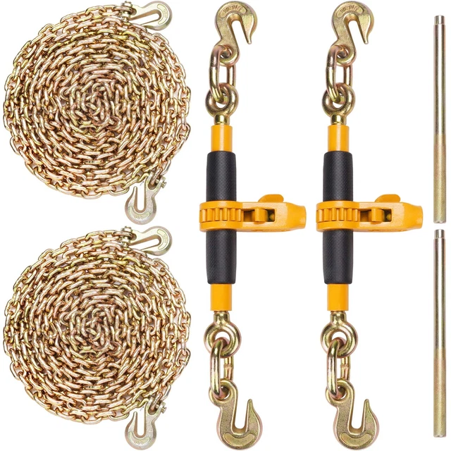 BENTISM 2 Pack Chain and Binder Kit,5/16"-3/8" Ratchet Binder&G80 20ft Chains 9H
