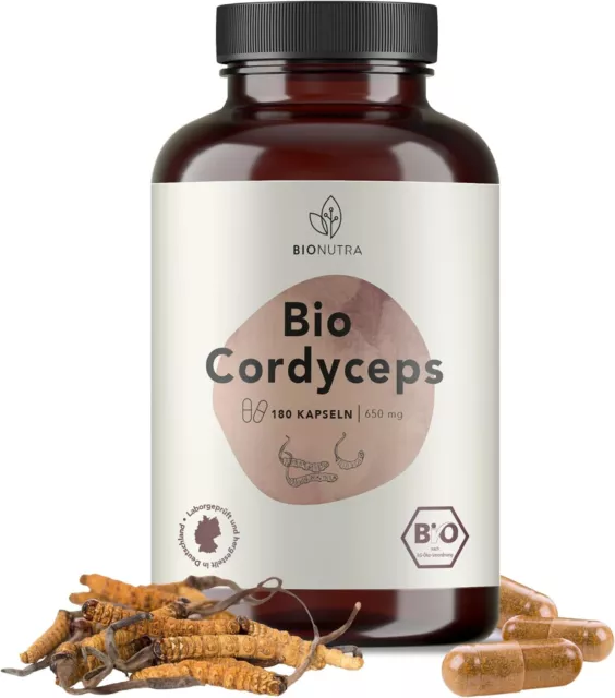 BIONUTRA® Cordyceps Kapseln Bio (180 x 650 mg), hochdosiert,deutsche Herstellung