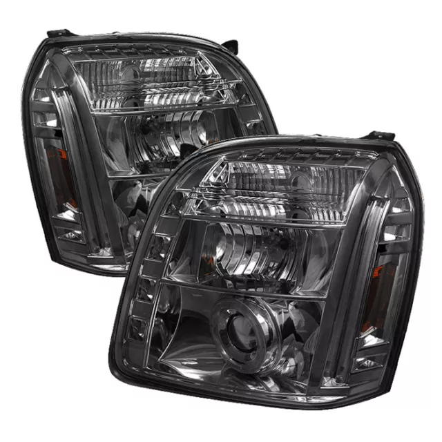 GMC 07-14 Yukon Denali XL Smoke One Halo LED Projector Headlights Lamps Set