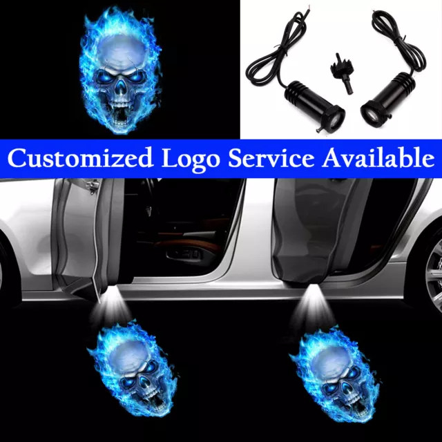 Car Door Lights Logo Projector, 2 Pcs Flaming Skull with Wings Door Light  Logo Accessories Fit for All Car Models with Infrared Sensor, Installation