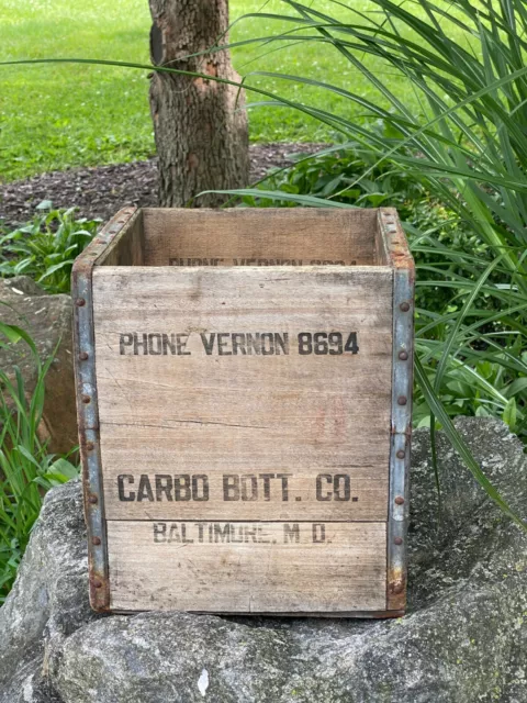 Vintage Antique Carbo Bott Co. Bottle Baltimore MD Wooden Wood Crate Box Seltzer