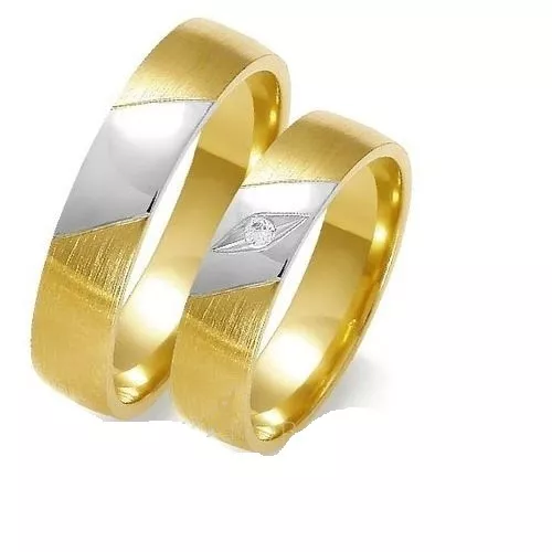 Eheringe Trauringe 333 er Gold Bicolor Massiv Gelb/Weißgold 4 mm Breit