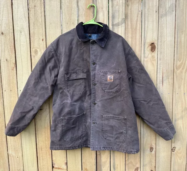 Vtg Carhartt C02 CHT Chore Barn Coat Blanket Lined Jacket USA Mens Size Large