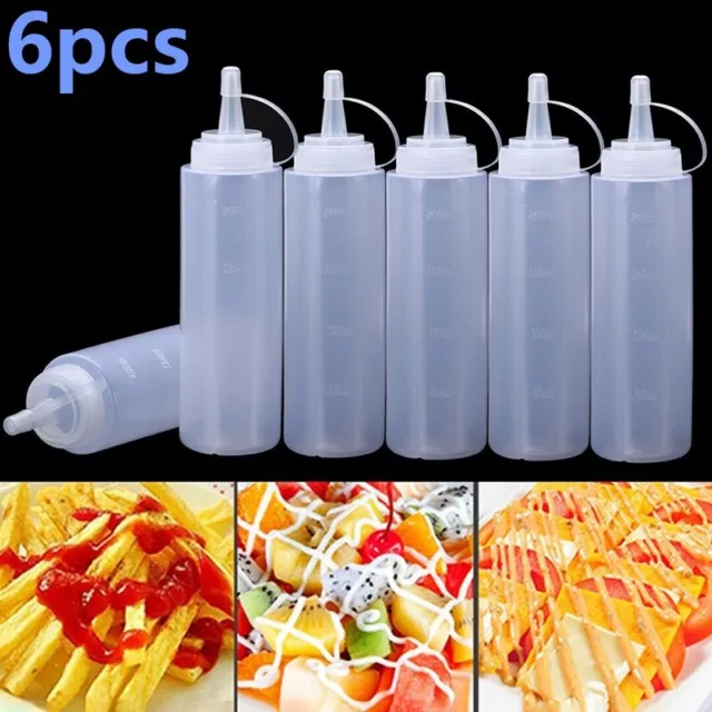 6 Plastique 8oz Squeeze Bottle Distributeur De Condiments Sauce Moutarde Ketchup