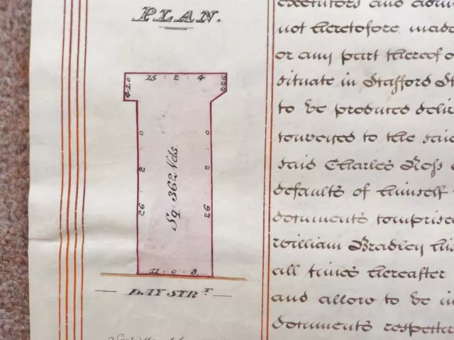 1856 Walsall Day Street bankrupt Vellum Deed document Indenture Colour Plan