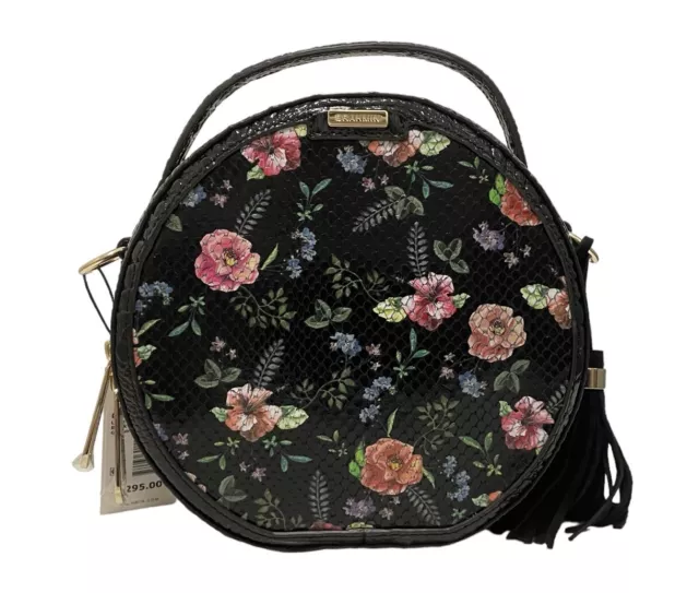 NWT Black Thames Brahmin Lane Pink Green Blue VTG Floral Round Crossbody Bag