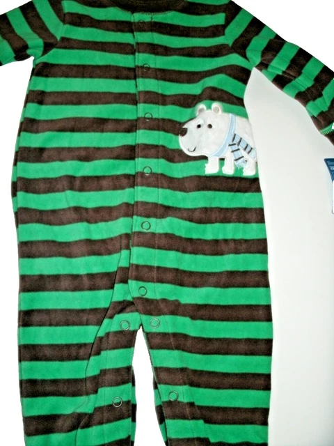 Carter's Boys Jumpsuit Romper Green Brown Bear Fleece Striped 6 Months New