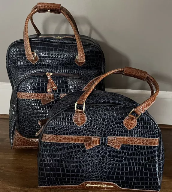 Samantha Brown 2 Pc. Weekend Set BLUE/BROWN FAUX CROCODILE