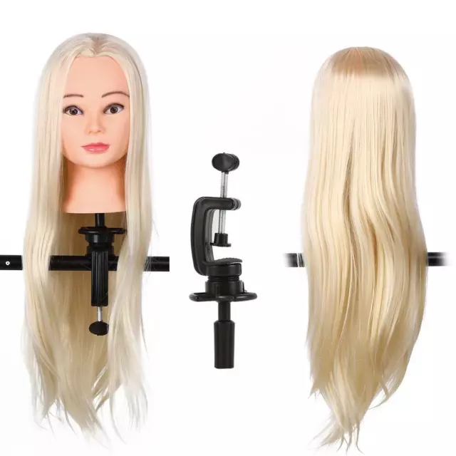 26" Long Hair Hairdressing Training Practice Salon Model Mannequin Head+Clamp 3