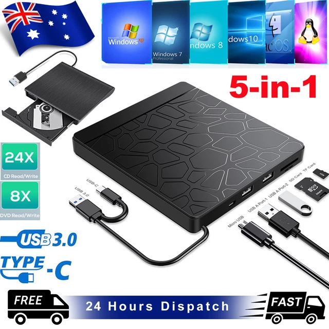 External USB 3.0 Type C DVD CD RW Player Writer Drive Burner Reader For Laptop