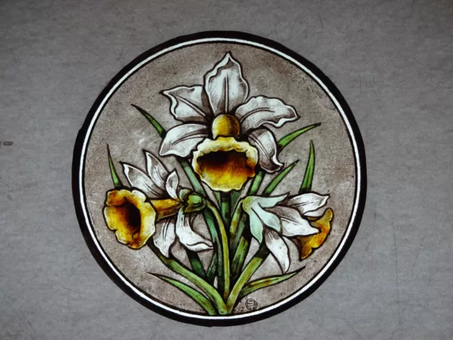 Stained glass FLOWERS Hand painted Kiln fired Diameter- 160mm Antique style