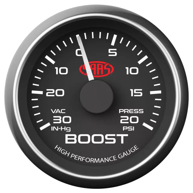 SAAS Boost Gauge 30inHg-20psi 52mm Black Muscle Series SG-TB52B